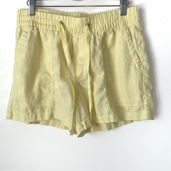 Gap Linen Blend Shorts Womens Small Elastic Waist Drawcord Pockets butter yellow - Picture 1 of 10